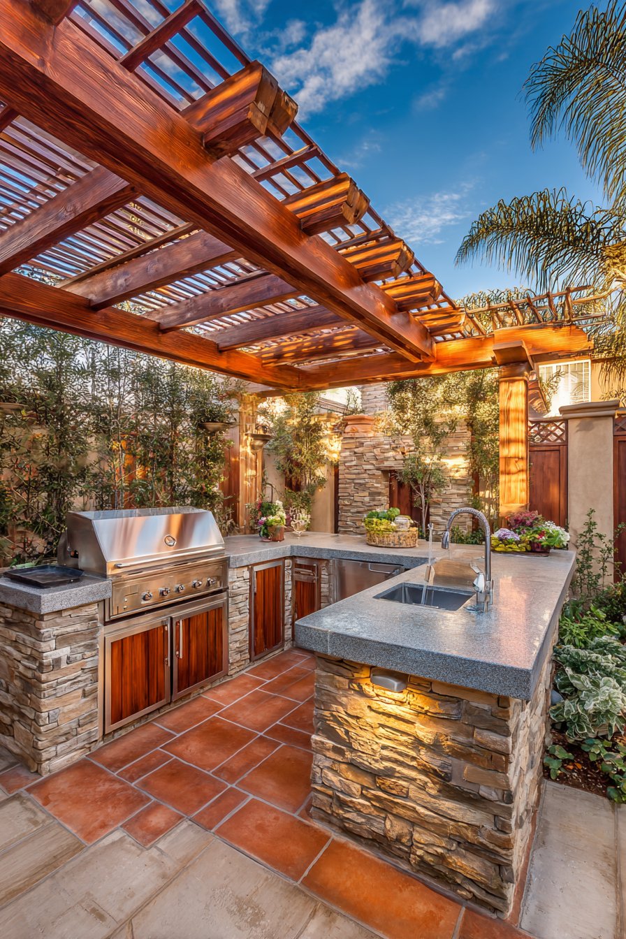 Classic Stainless Steel Grill Island with Stone Veneer