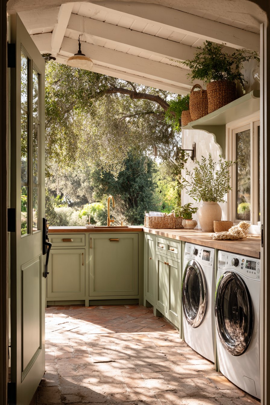 Covered Patio Laundry Haven with Shiplap Walls