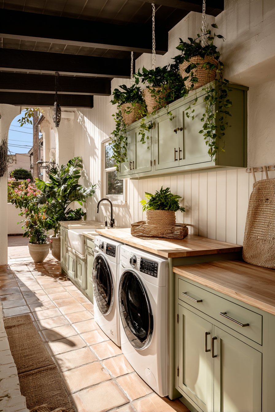 Covered Patio Laundry Haven with Shiplap Walls