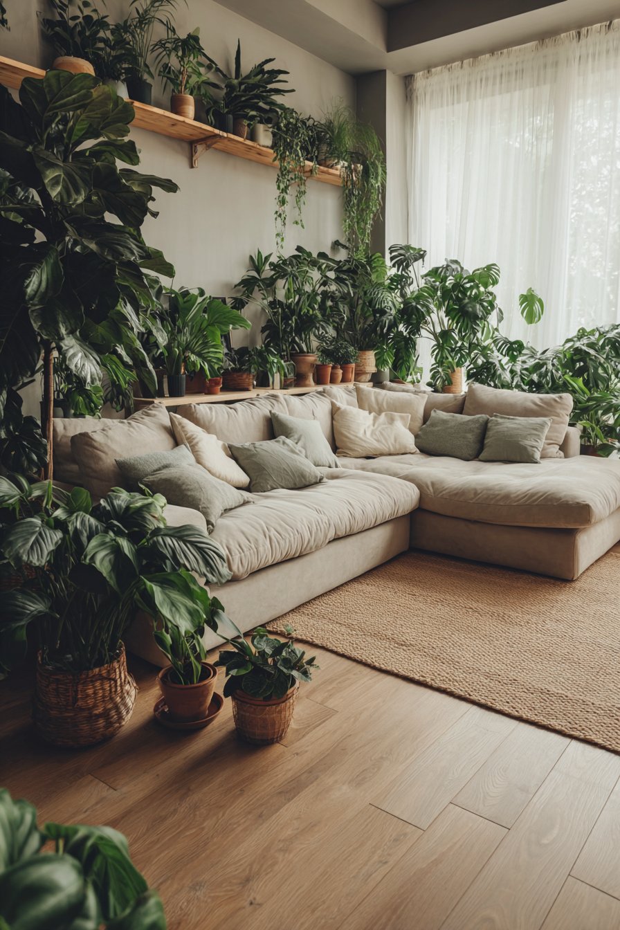 Oversized Sectional with Lush Indoor Garden
