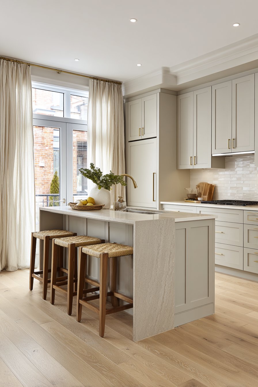 Soft Dove Grey Shaker Kitchen with Brass Accents