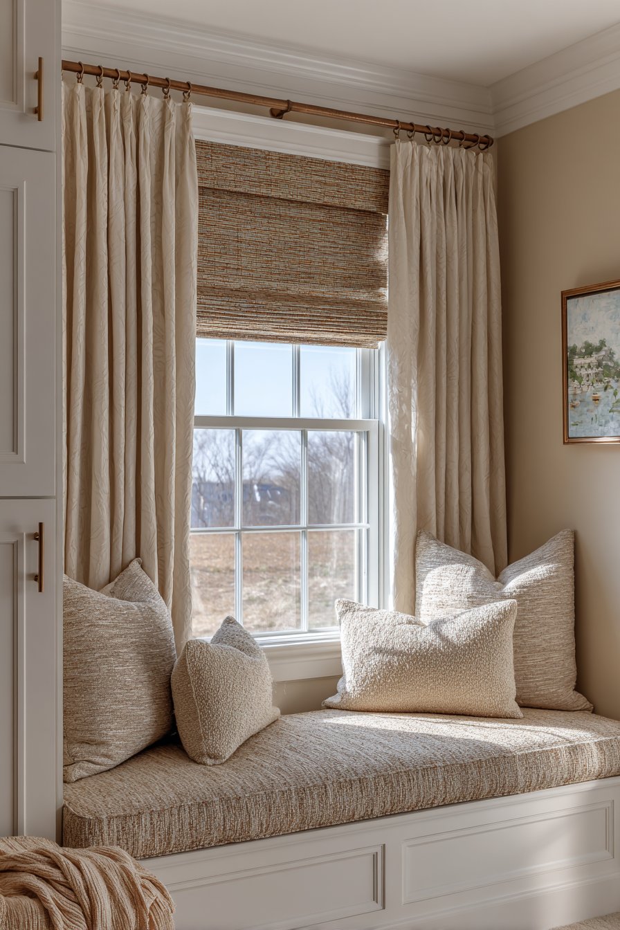 Layered Window Treatment with Built-In Seating