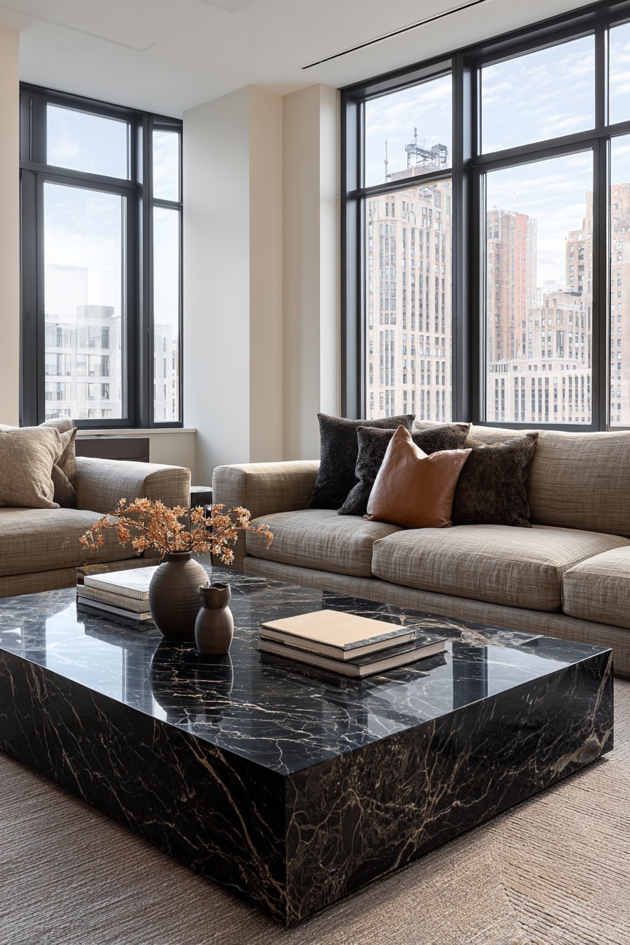 Statement Black Marble Coffee Table Centerpiece