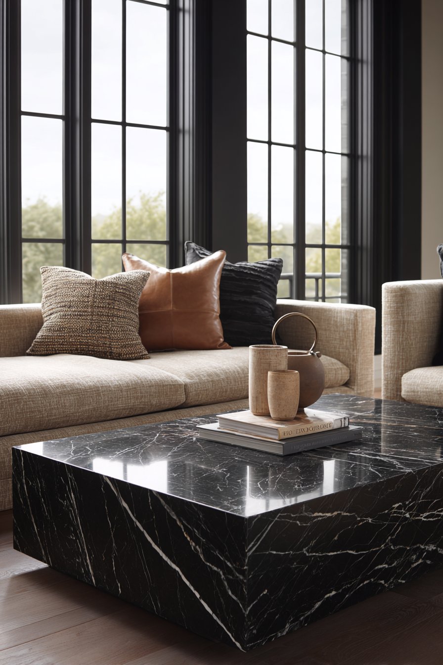 Statement Black Marble Coffee Table Centerpiece