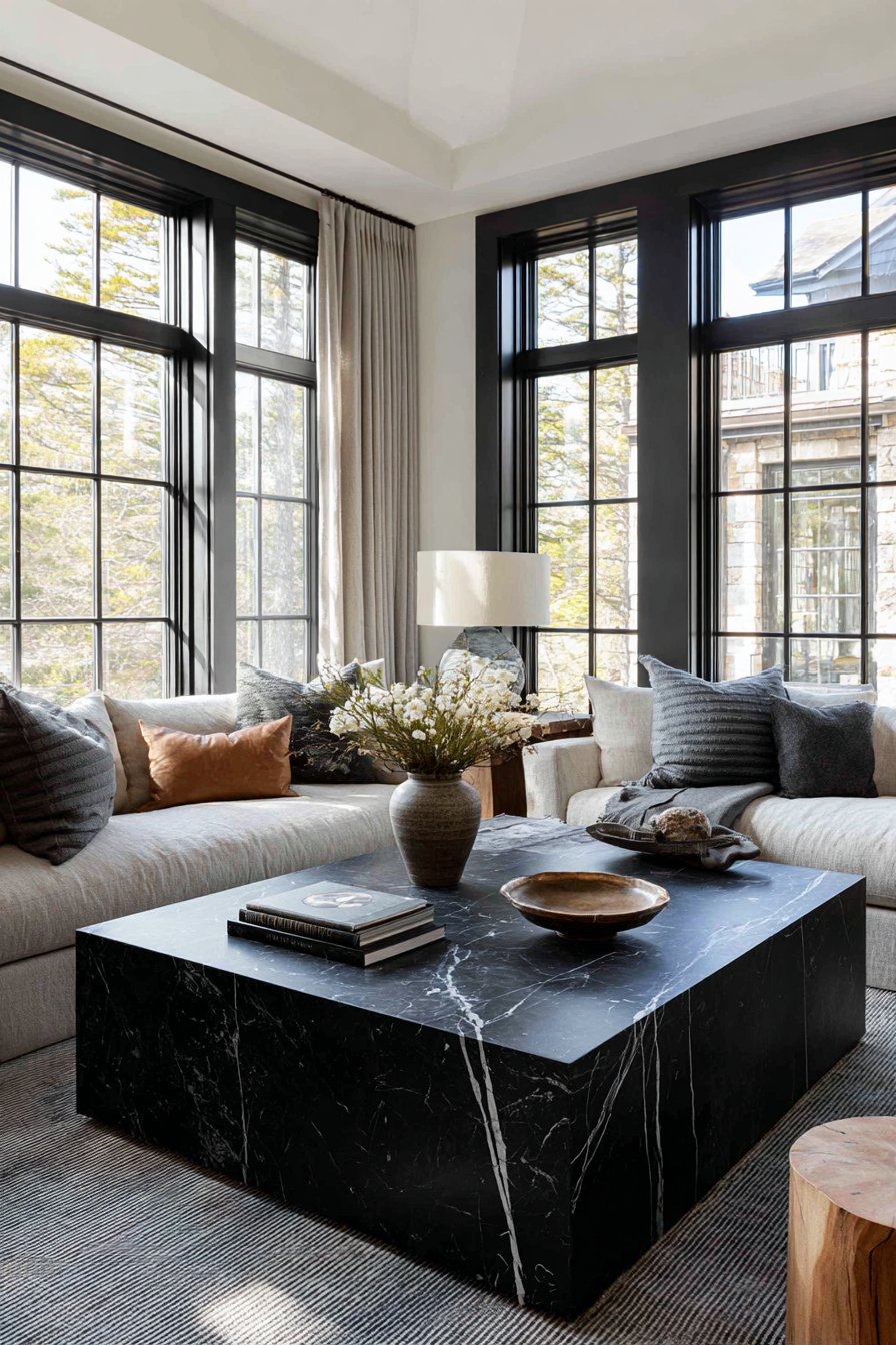 Statement Black Marble Coffee Table Centerpiece