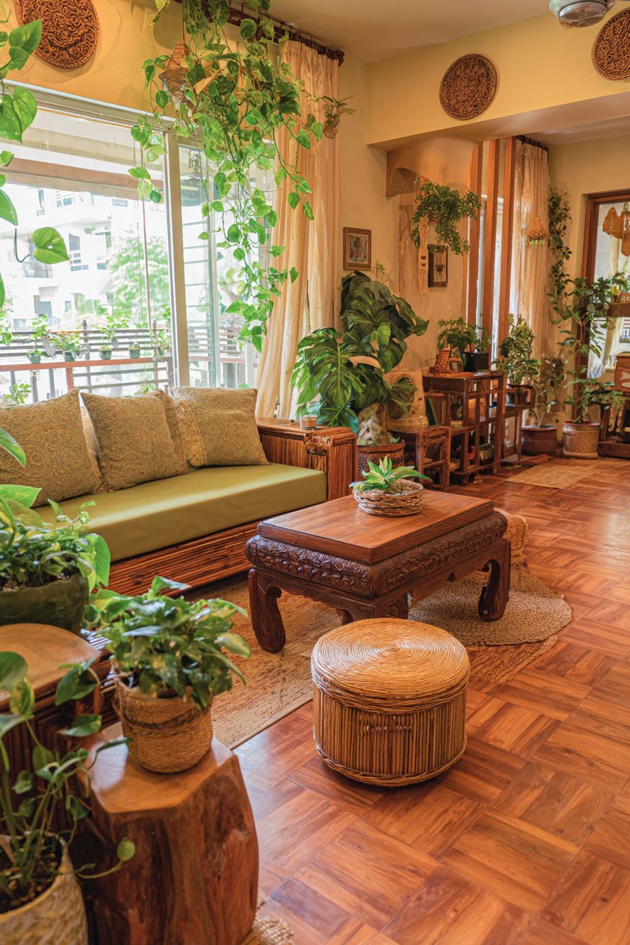 Bohemian Olive with Carved Walnut Eclecticism