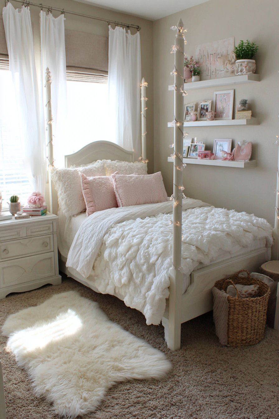 Ethereal Four-Poster Fairy Light Bed