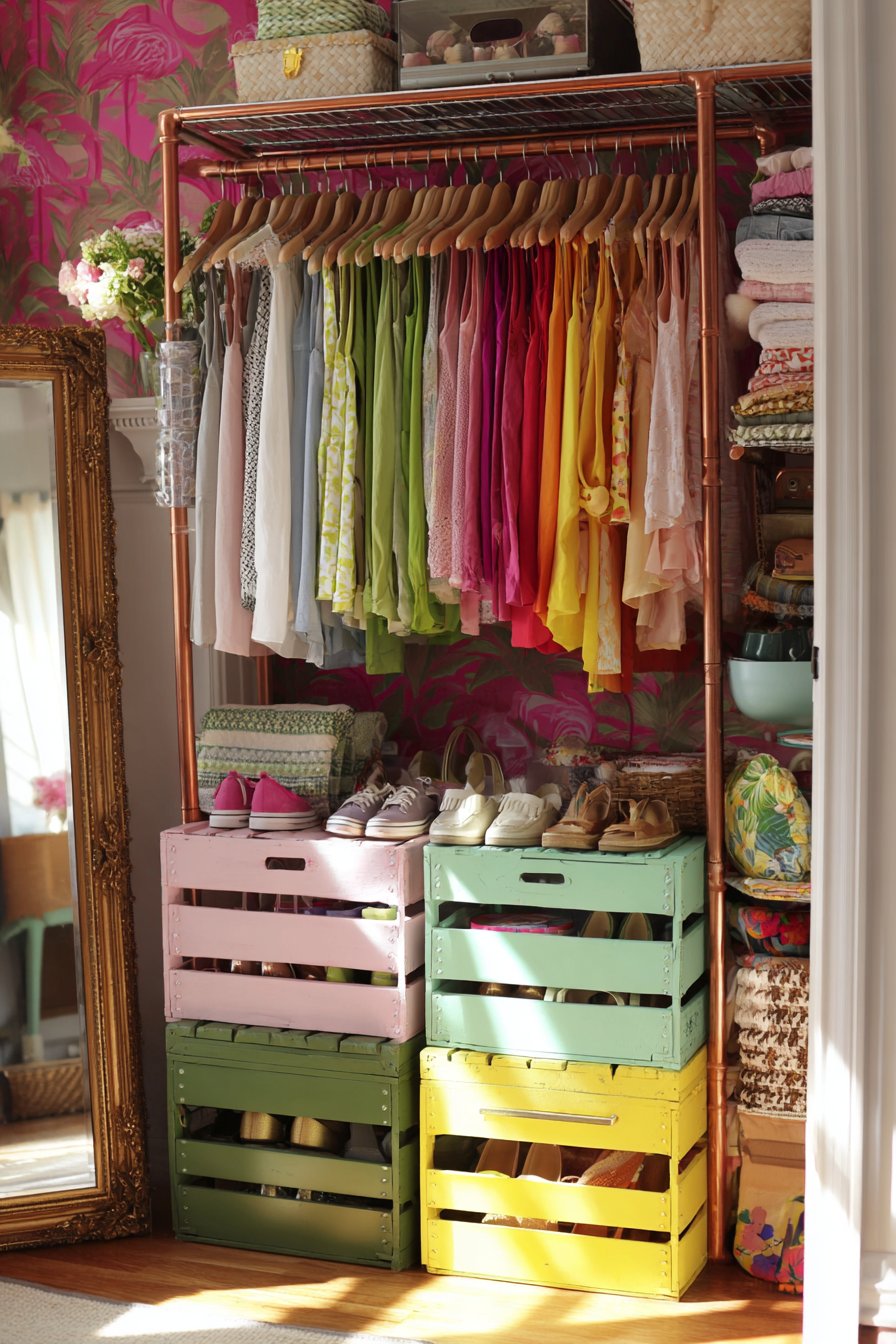 Rainbow Organized Open Closet Display