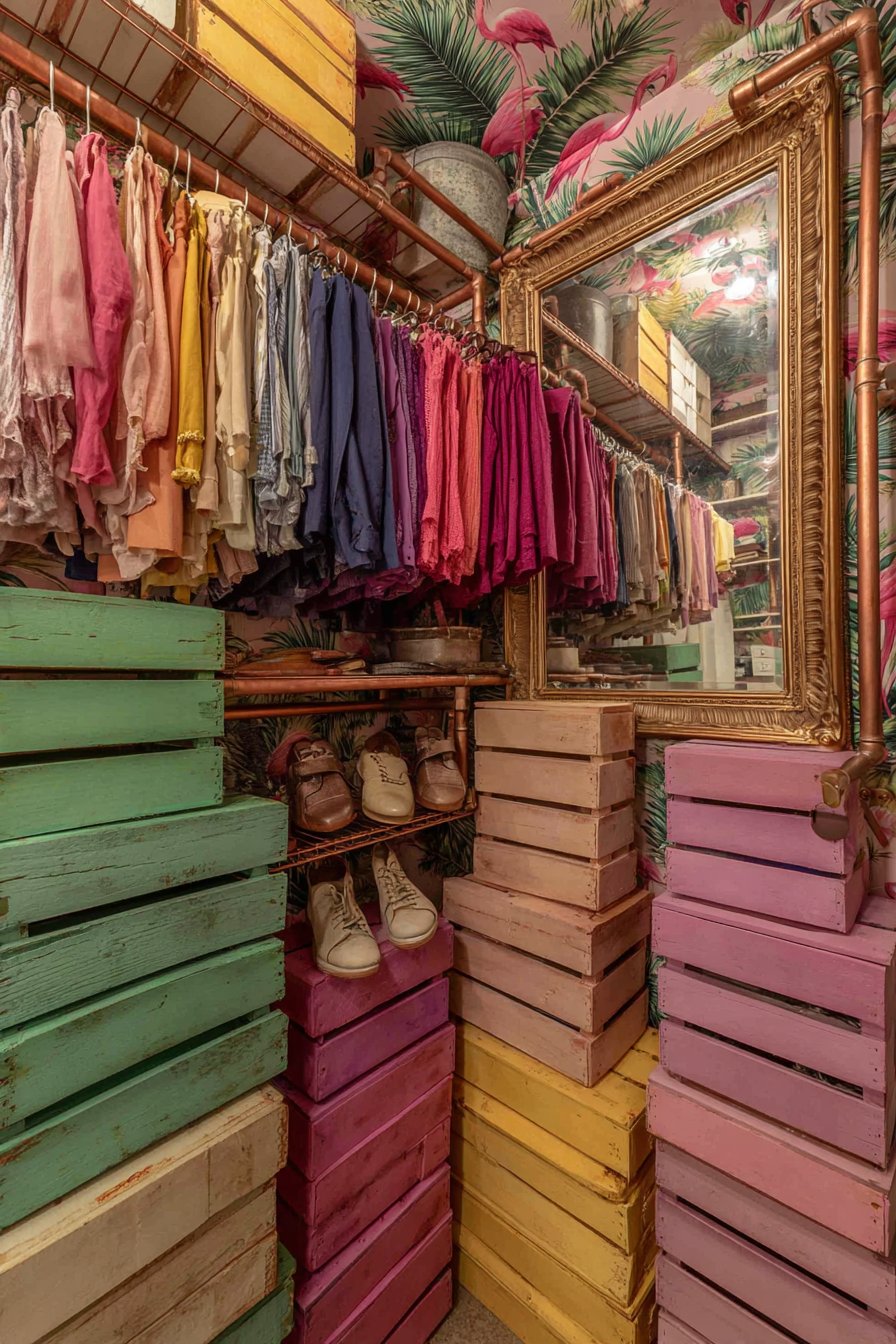 Rainbow Organized Open Closet Display