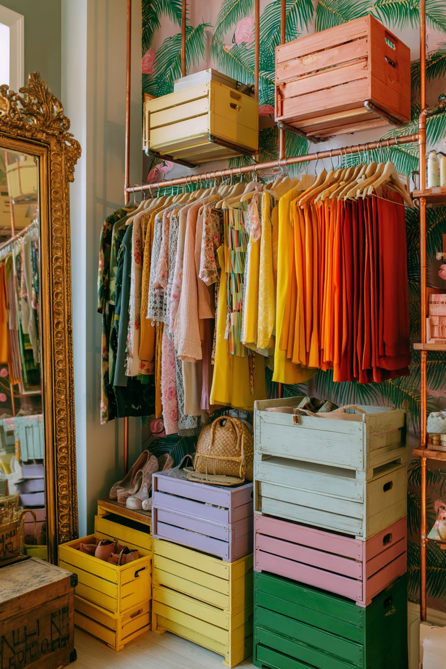 Rainbow Organized Open Closet Display