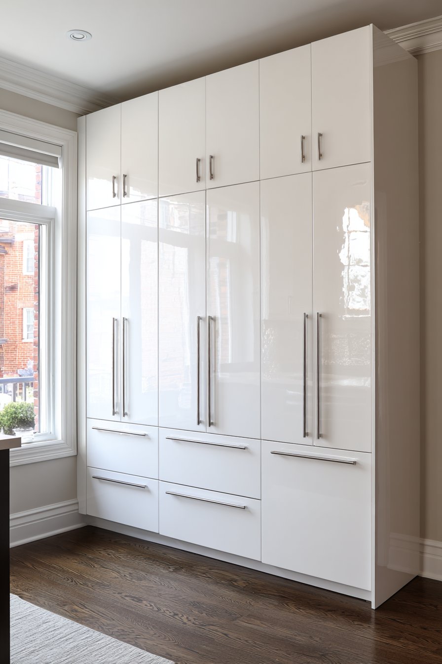 Floor-to-Ceiling Glossy White Pantry