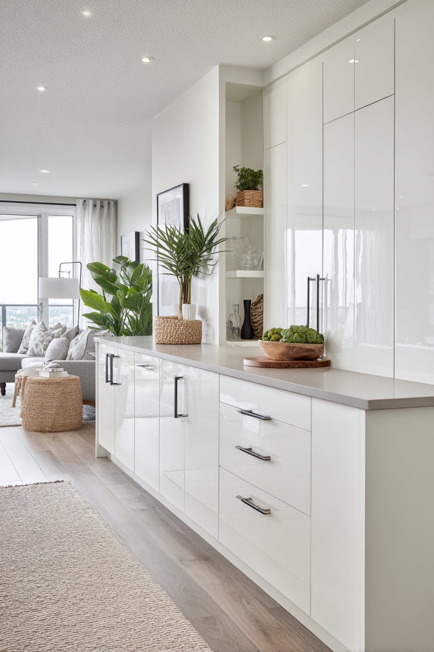 Floor-to-Ceiling Glossy White Pantry