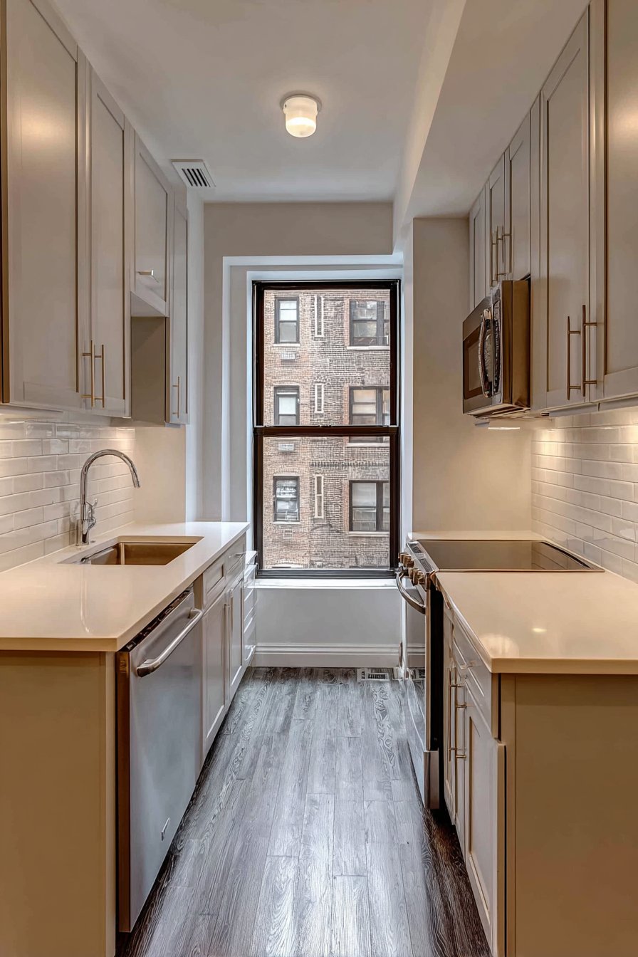 Efficient Grey and White Galley Kitchen