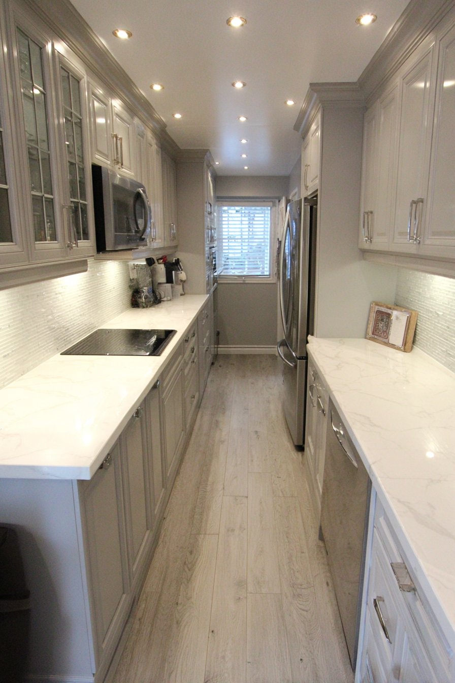 Efficient Grey and White Galley Kitchen