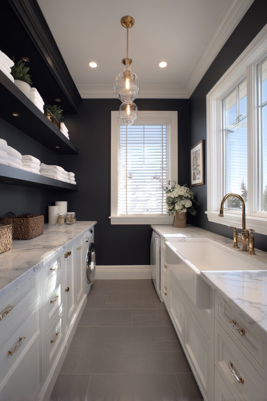 Moody Charcoal Black with Marble and Brass