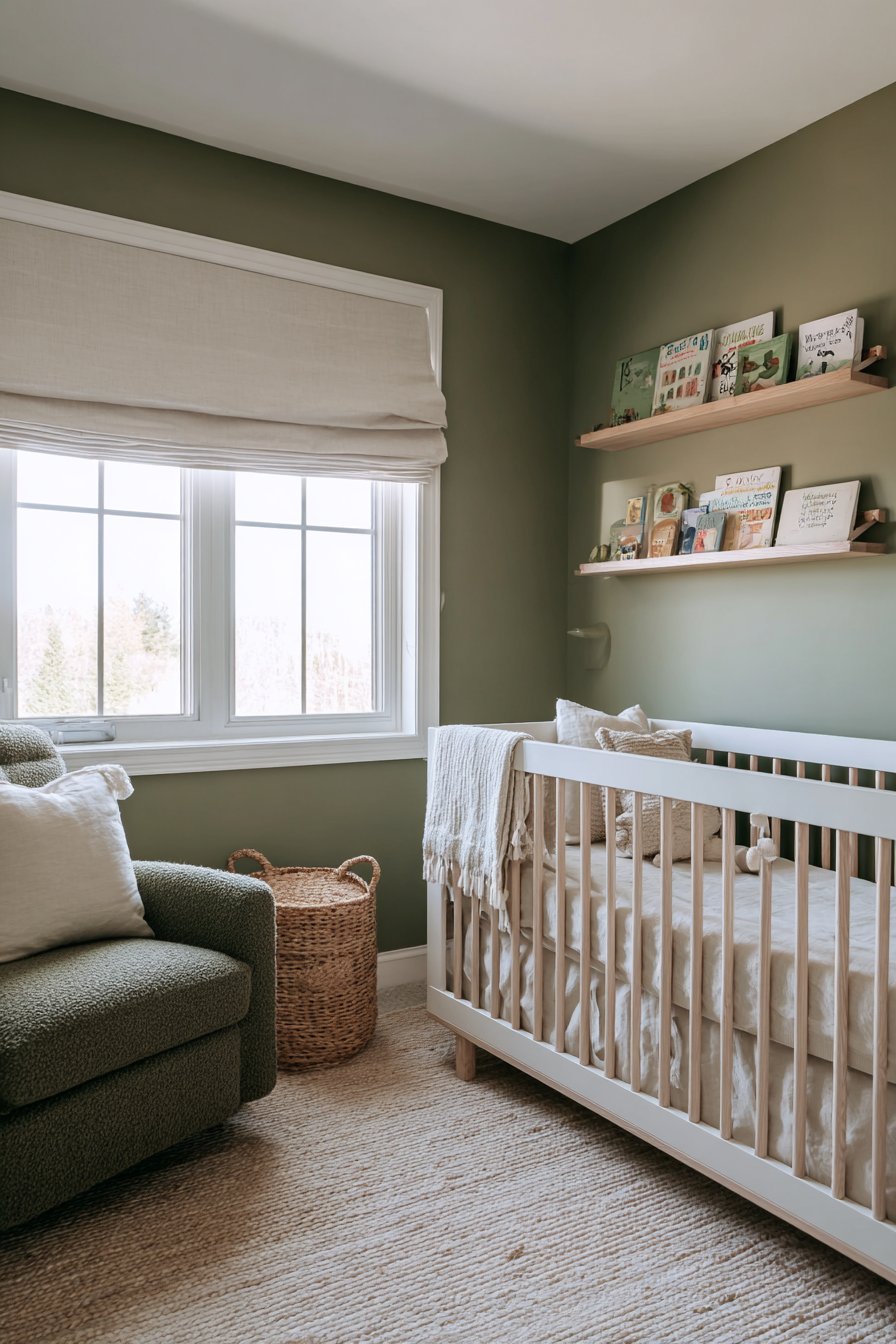 Serene Nursery with Sage-Olive Walls