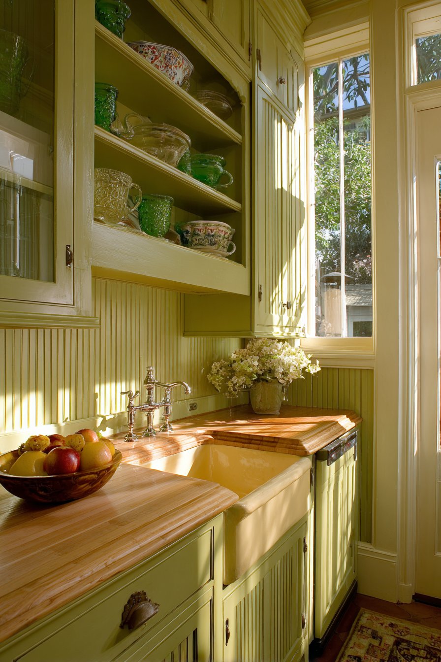 Vintage-Inspired Olive Green Cottage Kitchen