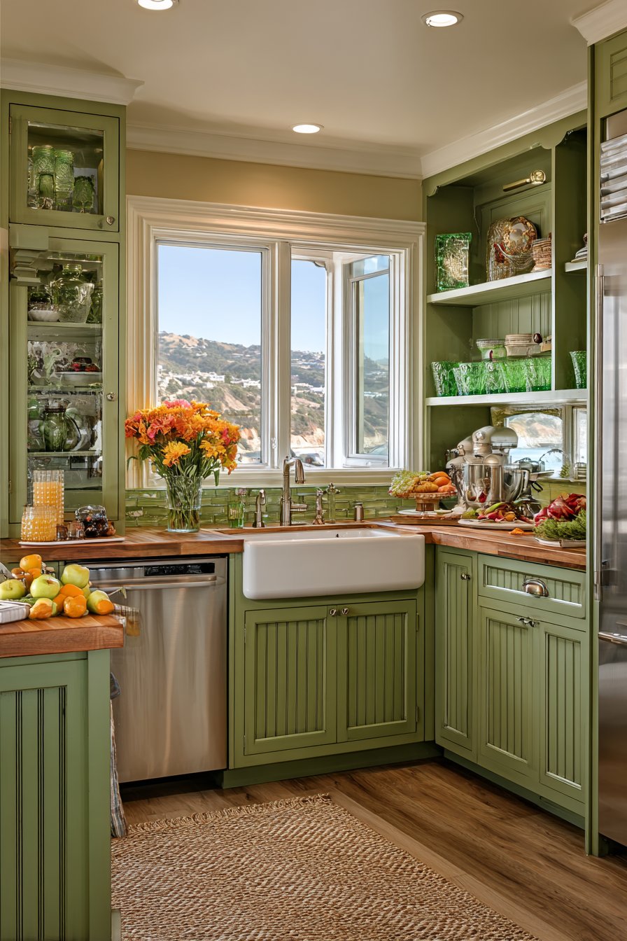 Vintage-Inspired Olive Green Cottage Kitchen