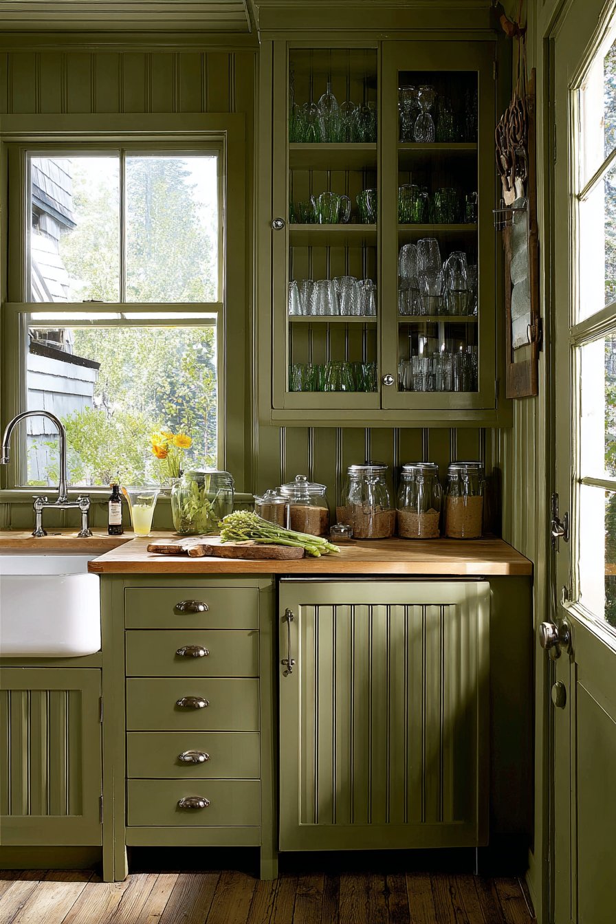 Vintage-Inspired Olive Green Cottage Kitchen