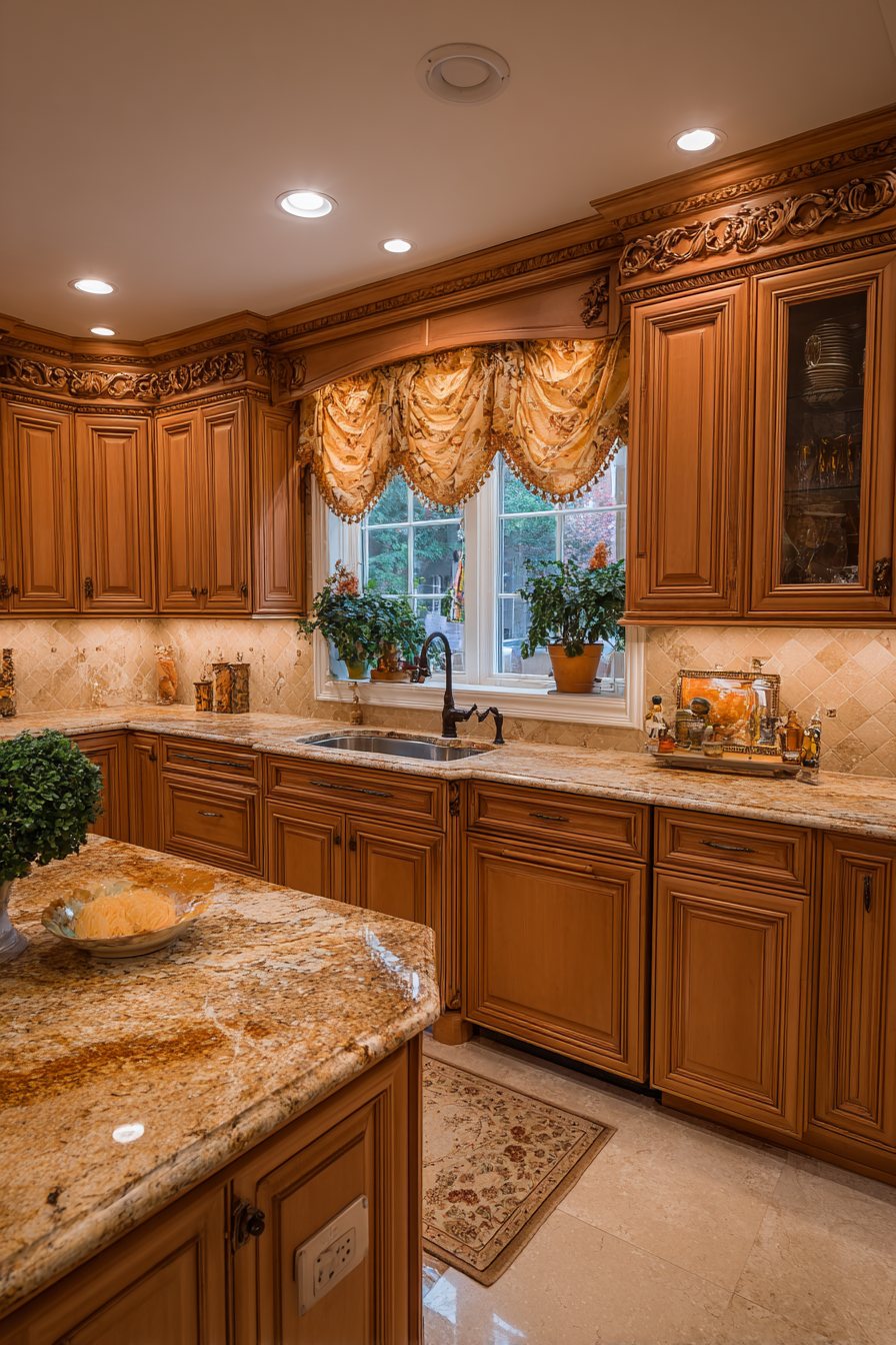 Traditional Orange Cherry Wood Kitchen