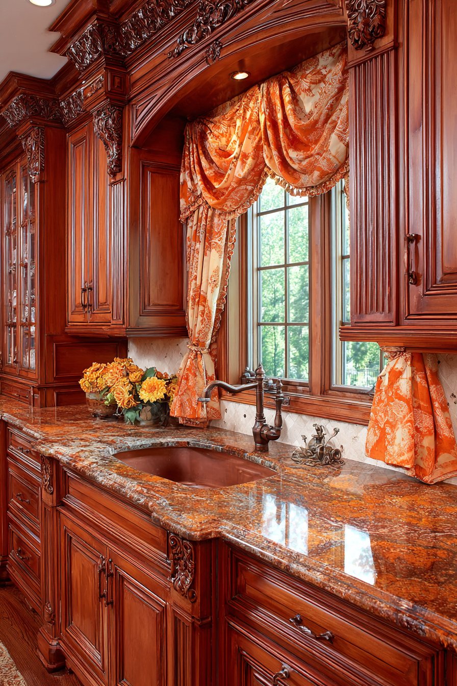 Traditional Orange Cherry Wood Kitchen