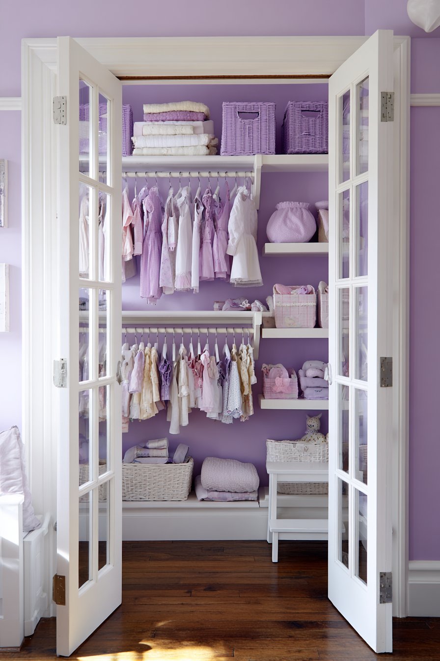 Organized Closet System with Purple Accents