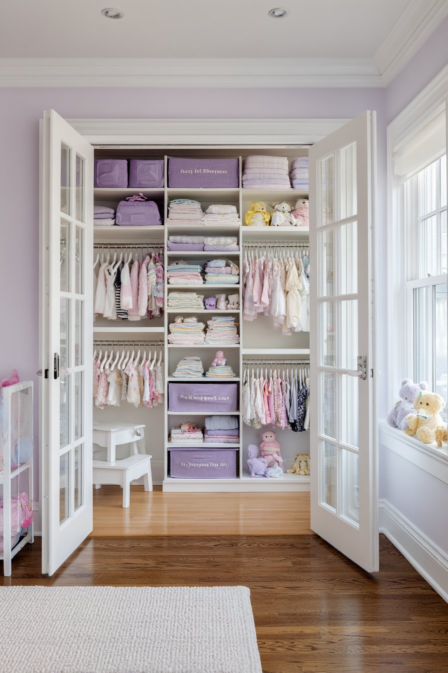 Organized Closet System with Purple Accents