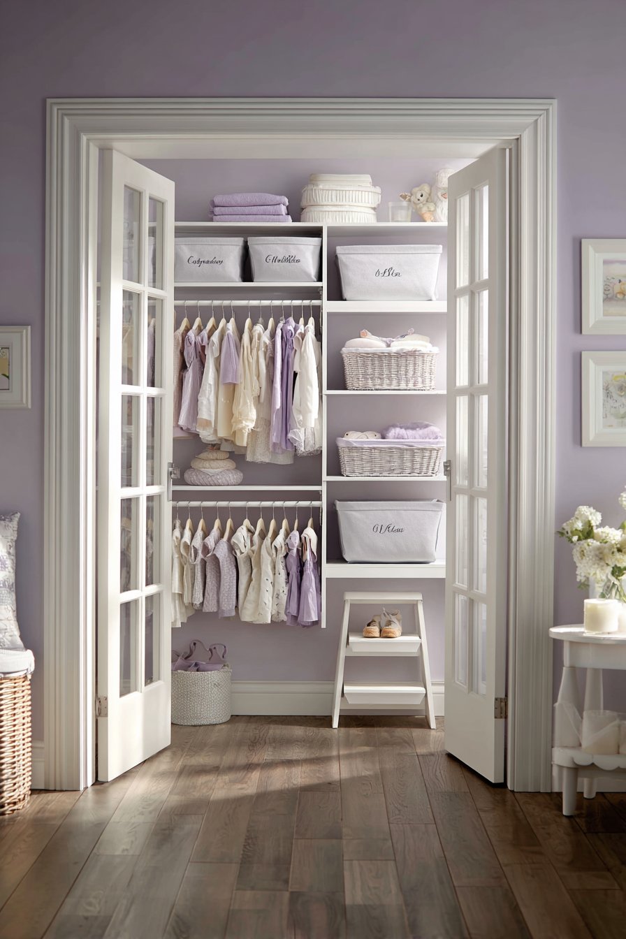 Organized Closet System with Purple Accents