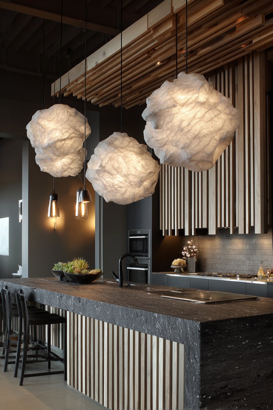 Black Granite Island with Oak Slats