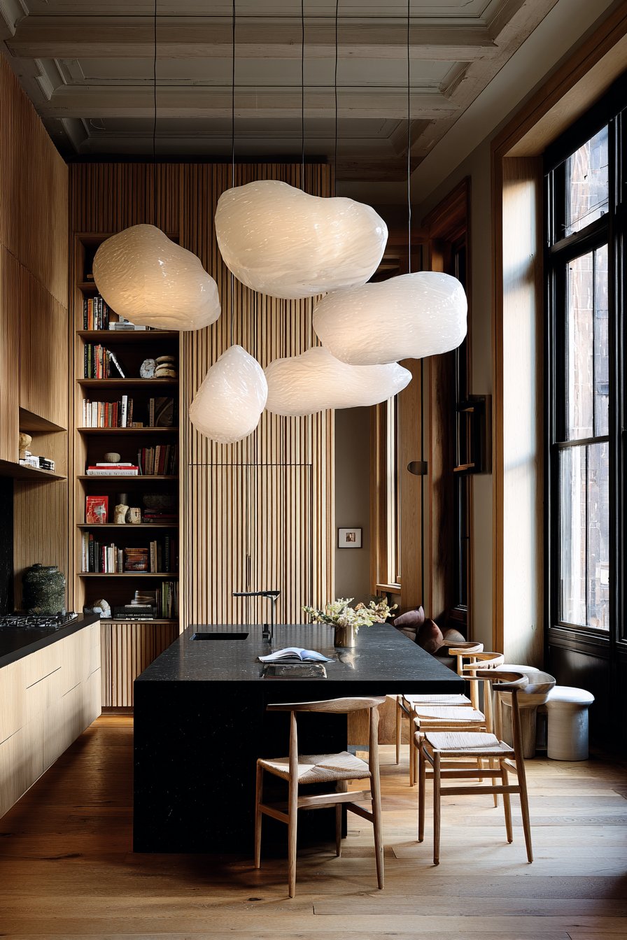 Black Granite Island with Oak Slats