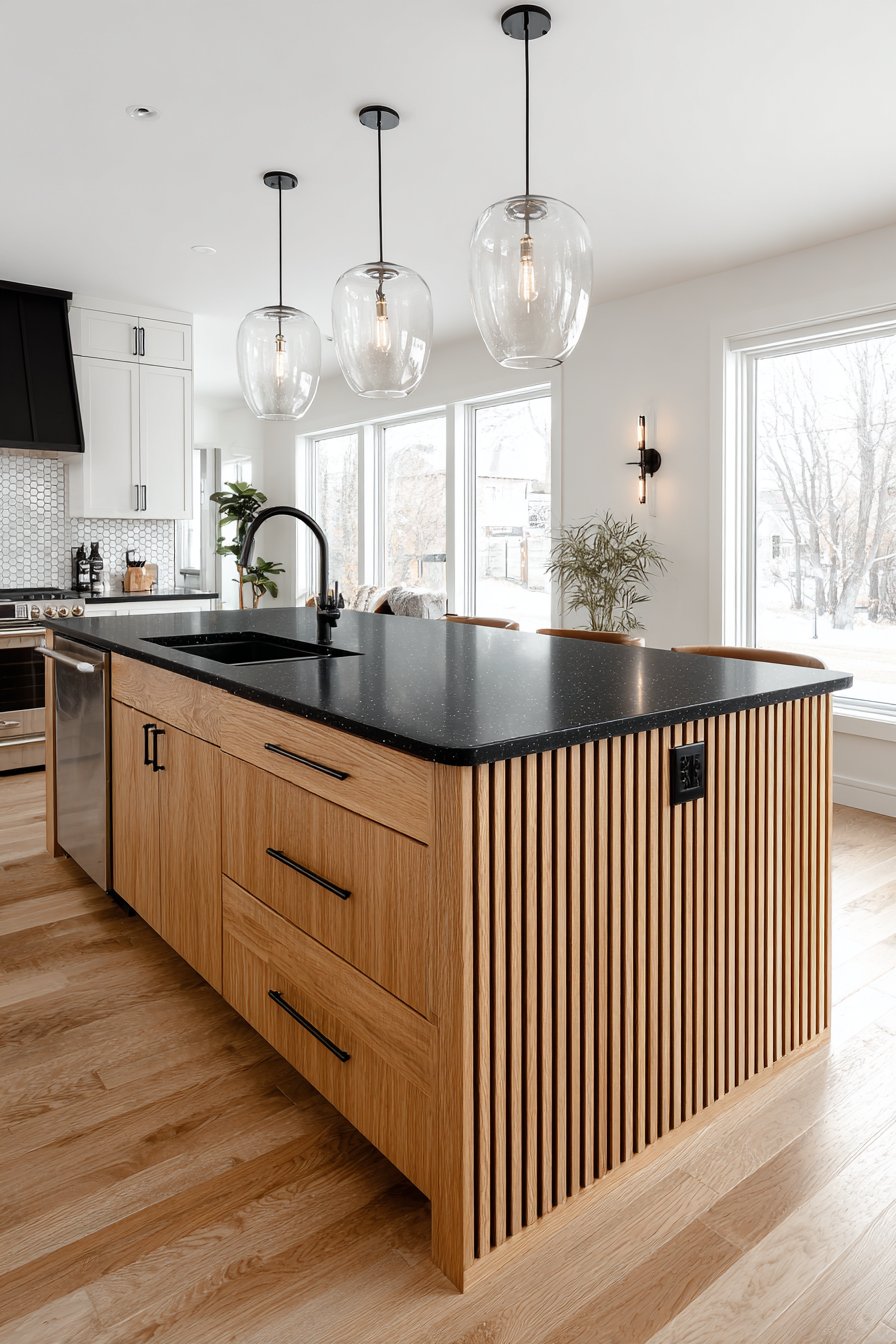 Black Granite Island with Oak Slats