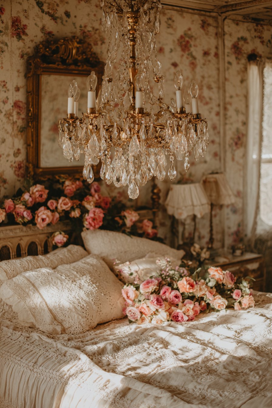 Vintage Crystal Chandelier Evening Glow