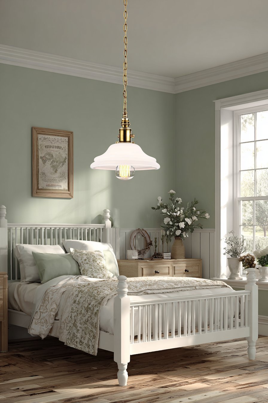 Vintage Schoolhouse Pendant with Milk Glass