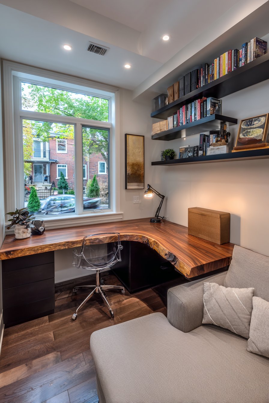 Integrated Office Nook with Black Walnut Desk