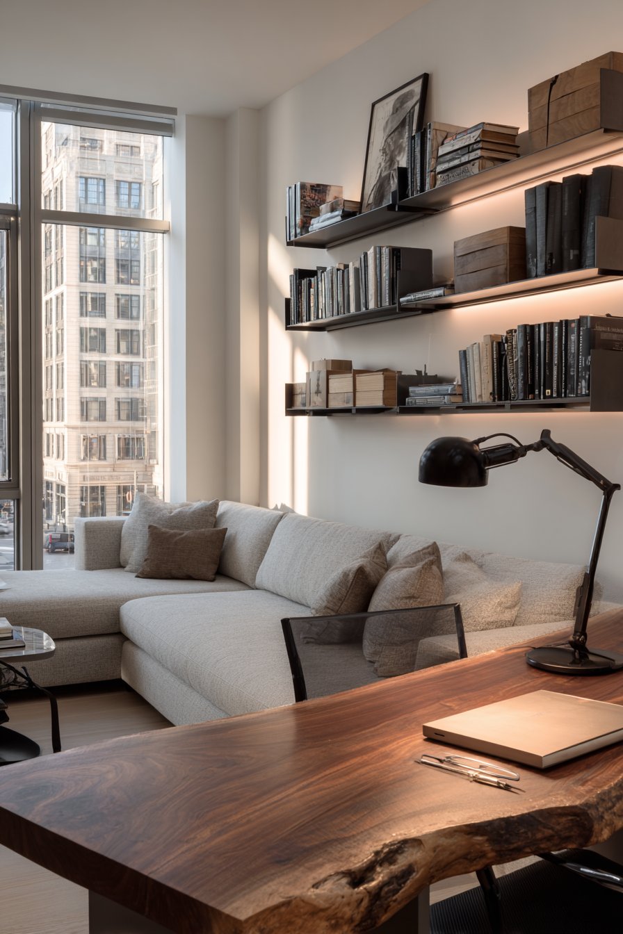 Integrated Office Nook with Black Walnut Desk