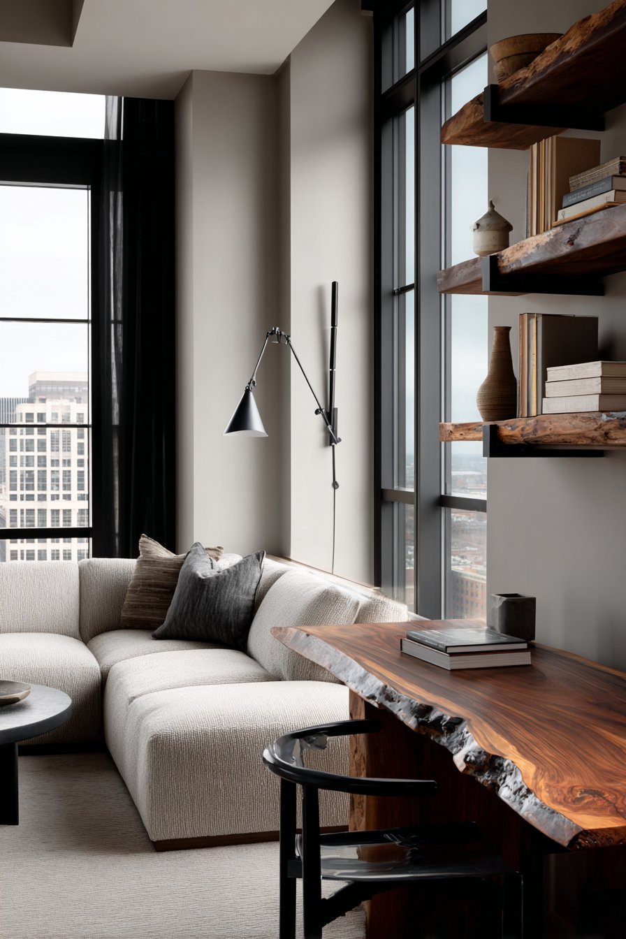 Integrated Office Nook with Black Walnut Desk