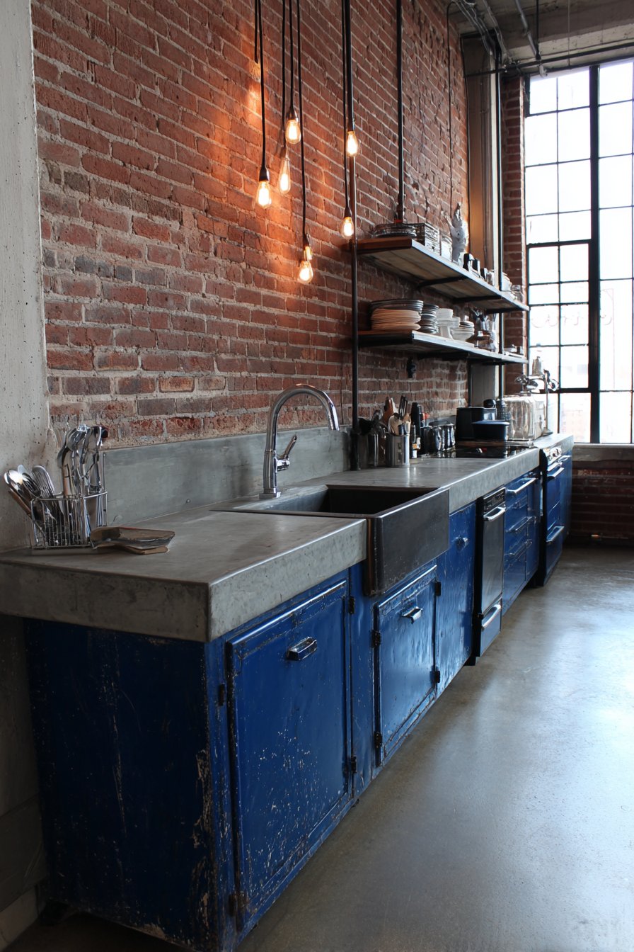 Industrial Navy Metal Cabinet Kitchen