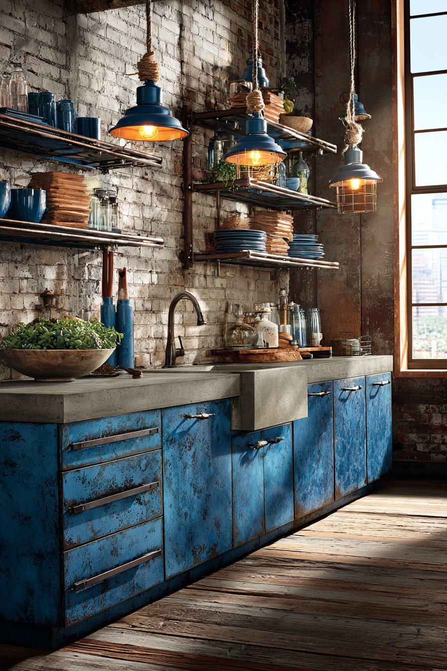 Industrial Navy Metal Cabinet Kitchen