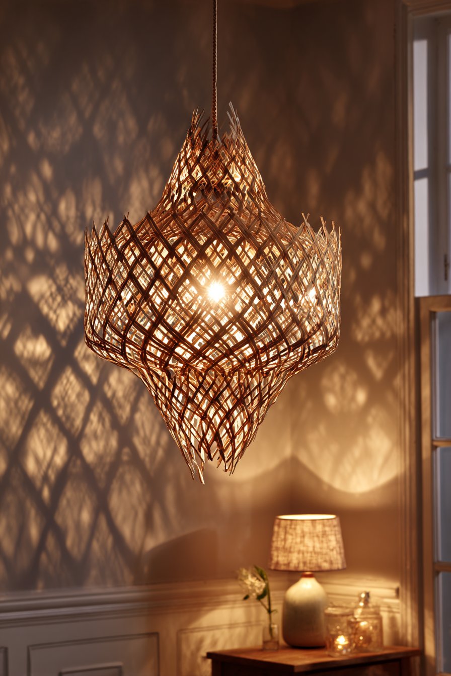 Woven Rattan Pendant Lighting Feature