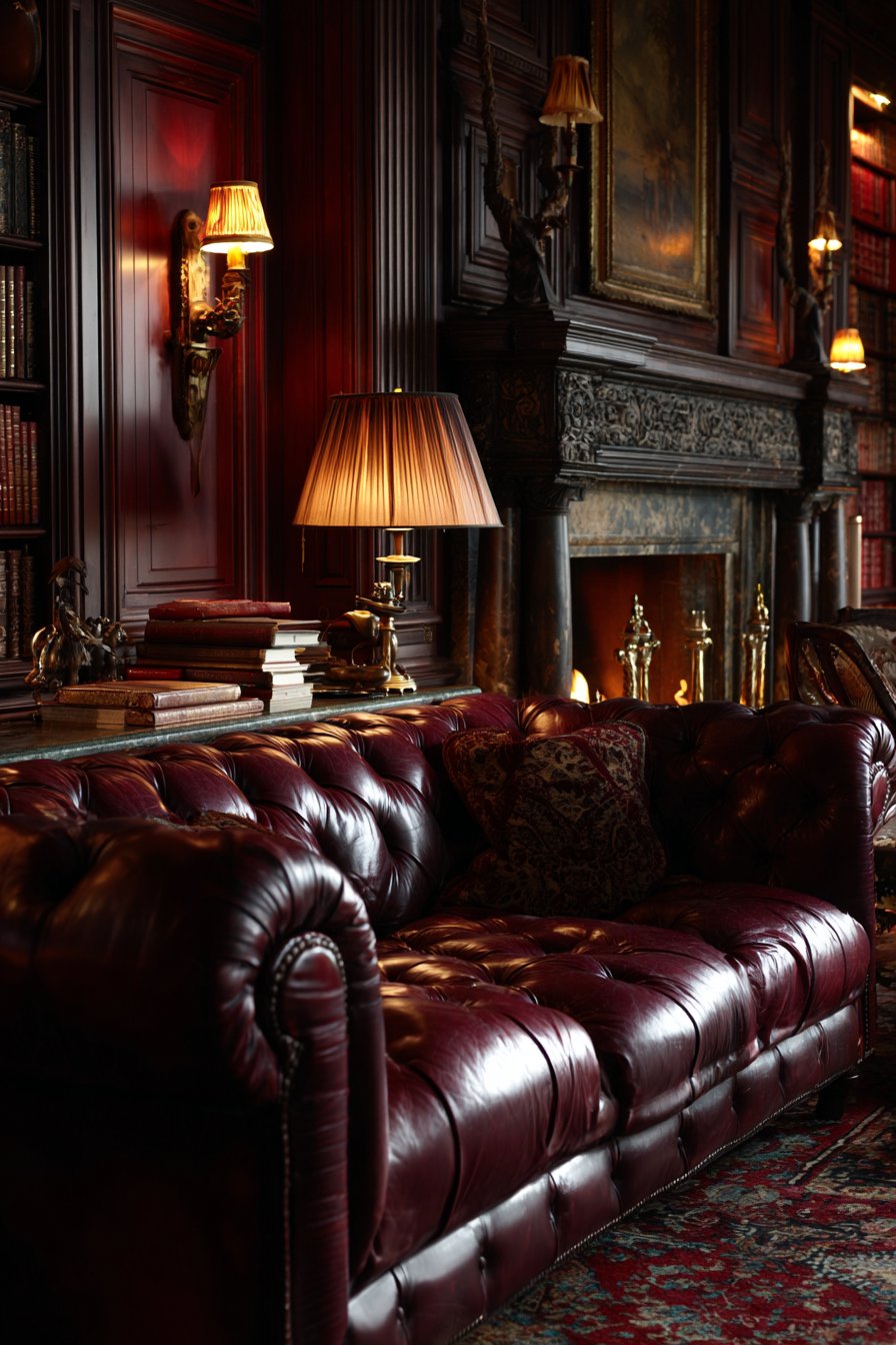 Traditional Burgundy Leather Library