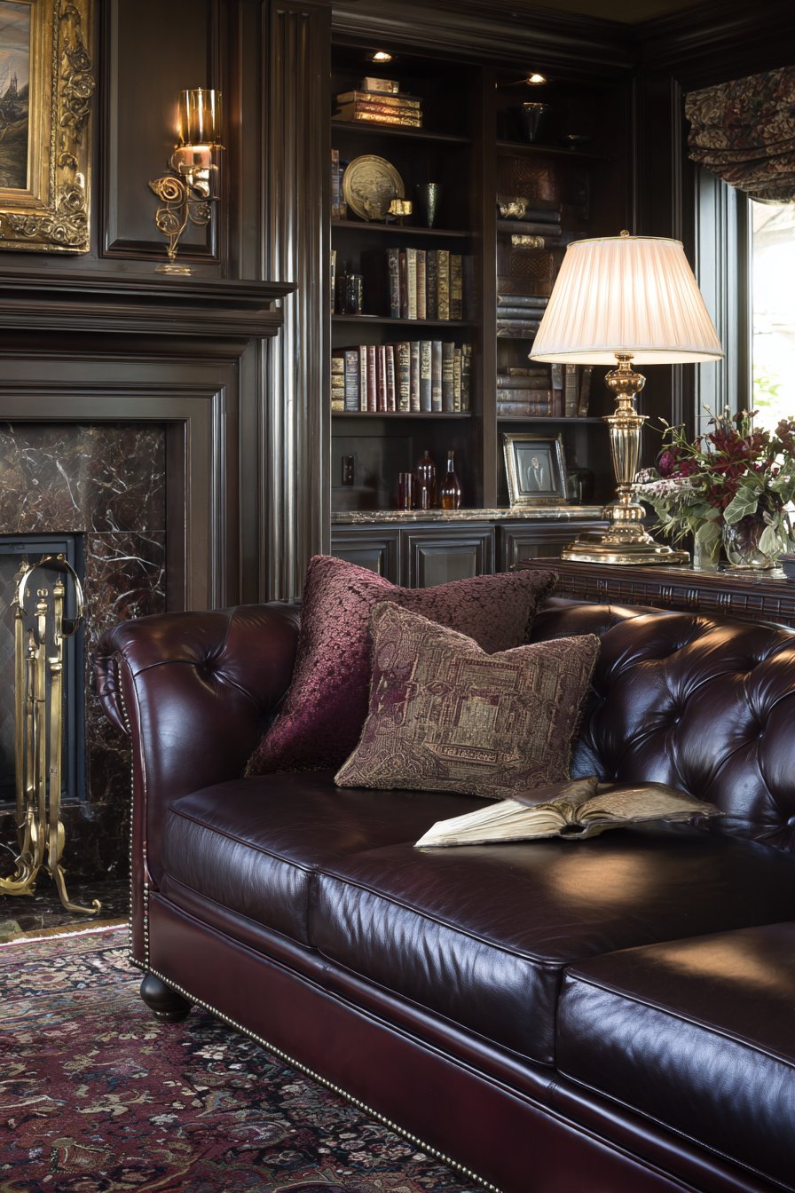 Traditional Burgundy Leather Library