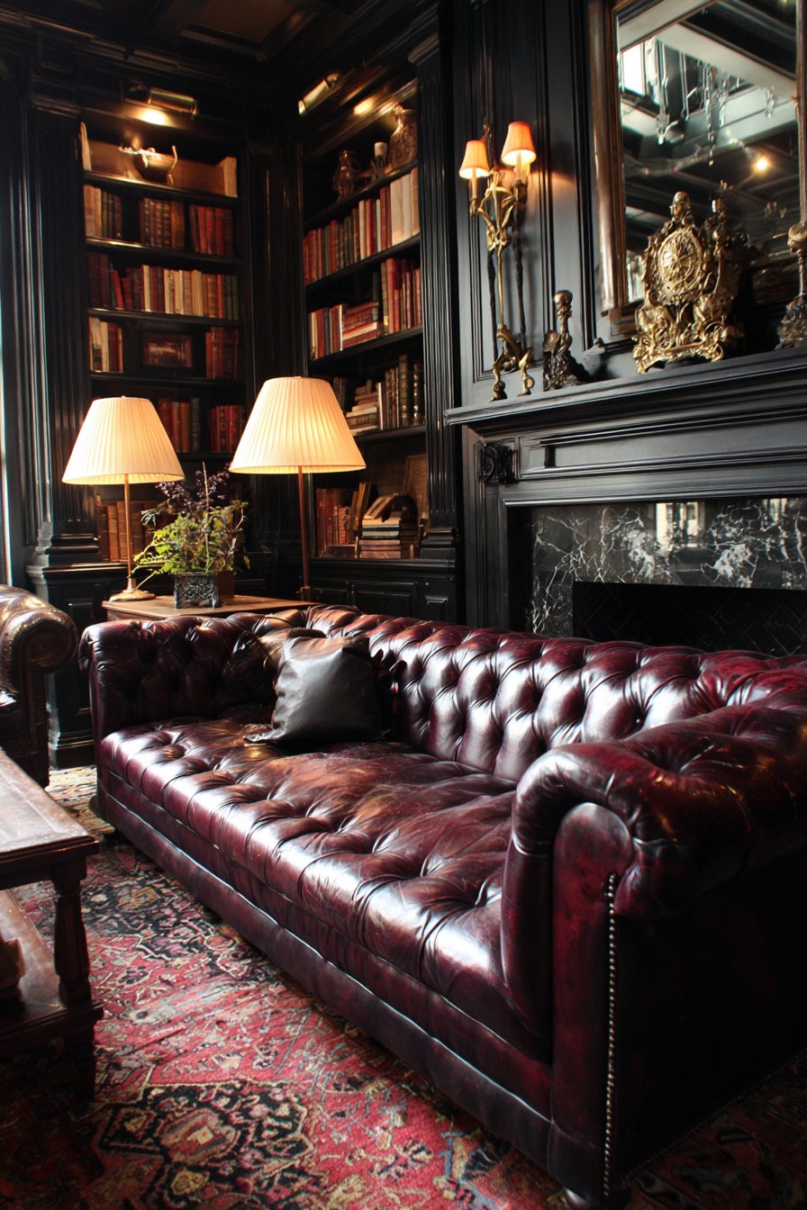 Traditional Burgundy Leather Library