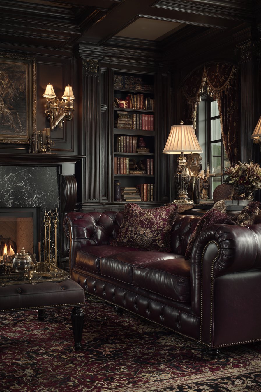 Traditional Burgundy Leather Library