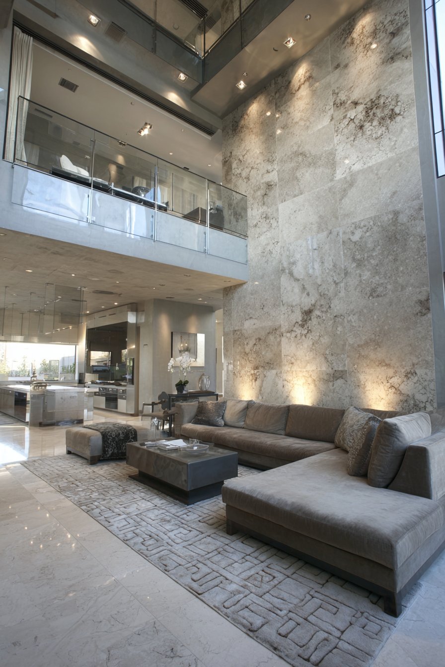 Double-Height Limestone Accent Wall