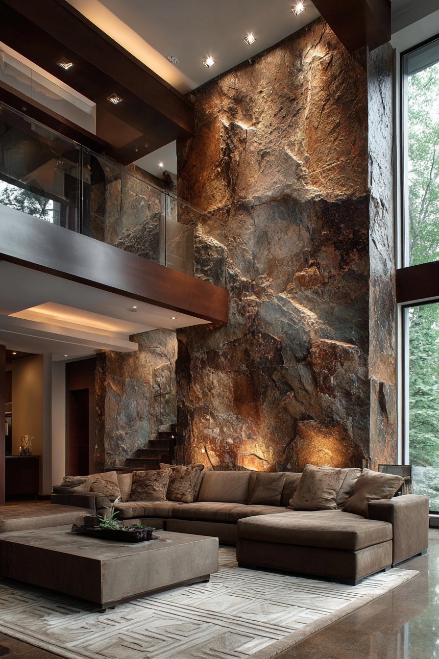 Double-Height Limestone Accent Wall