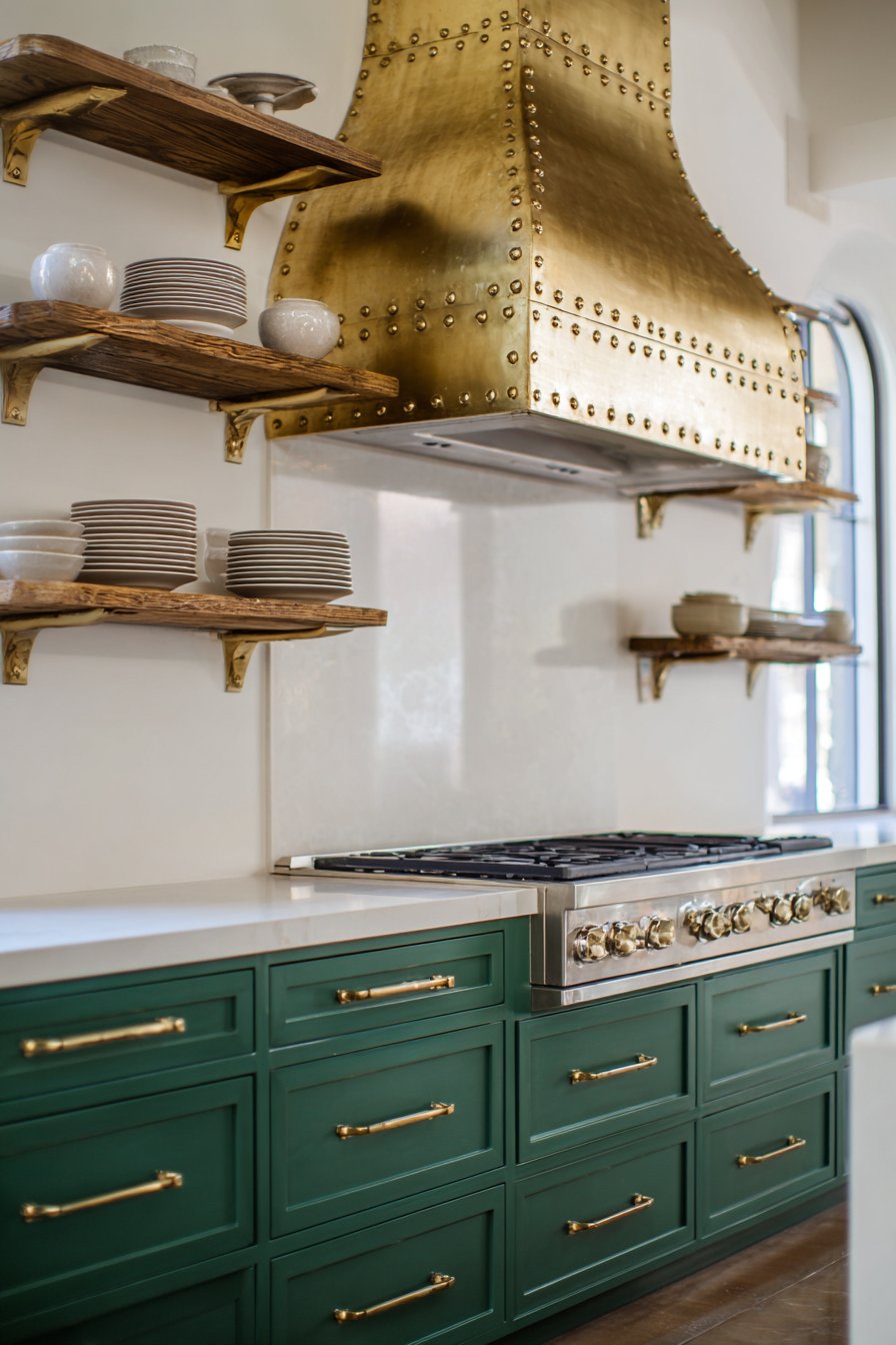 Forest Green and Brass Two-Tone Kitchen