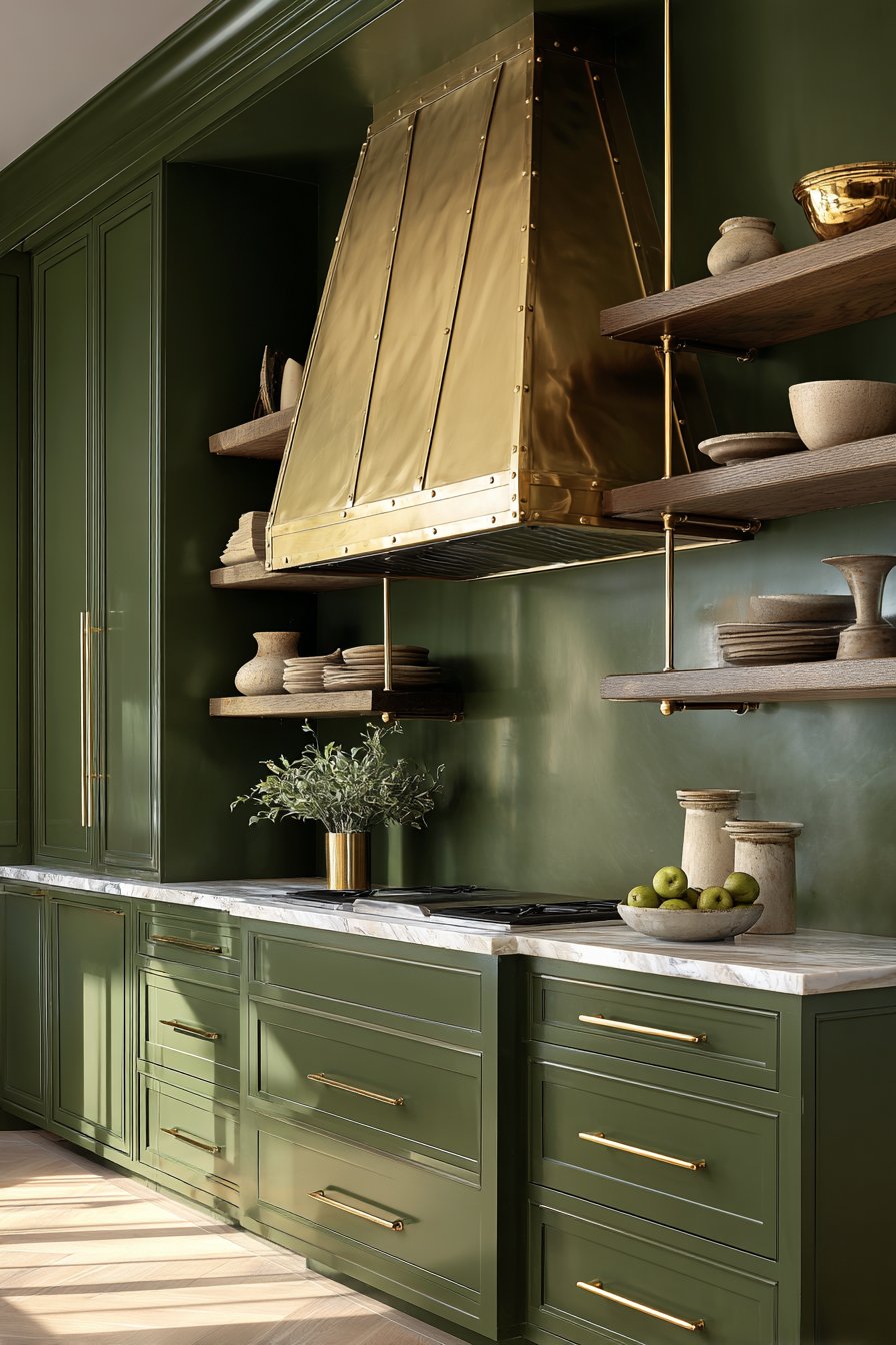Forest Green and Brass Two-Tone Kitchen