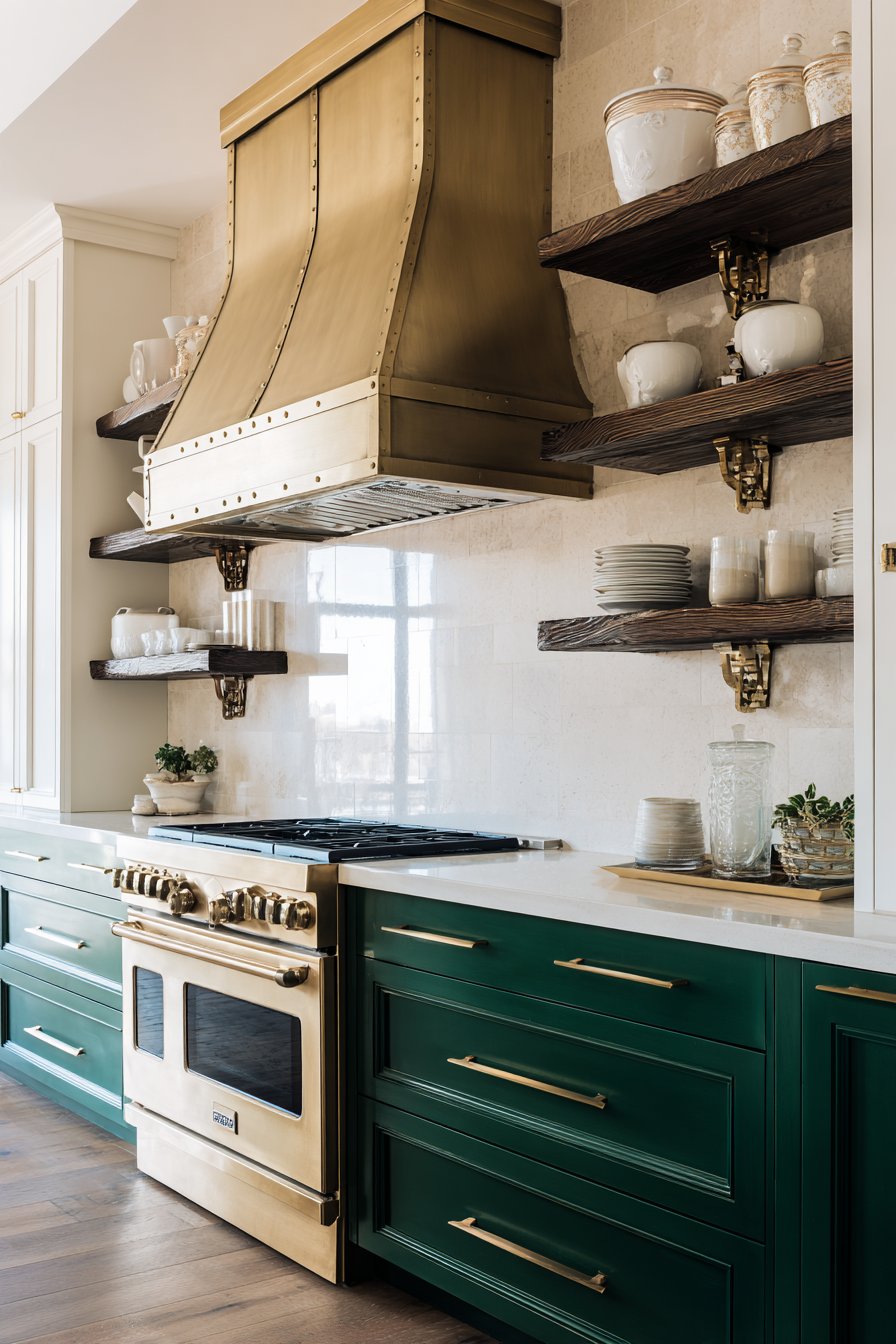 Forest Green and Brass Two-Tone Kitchen