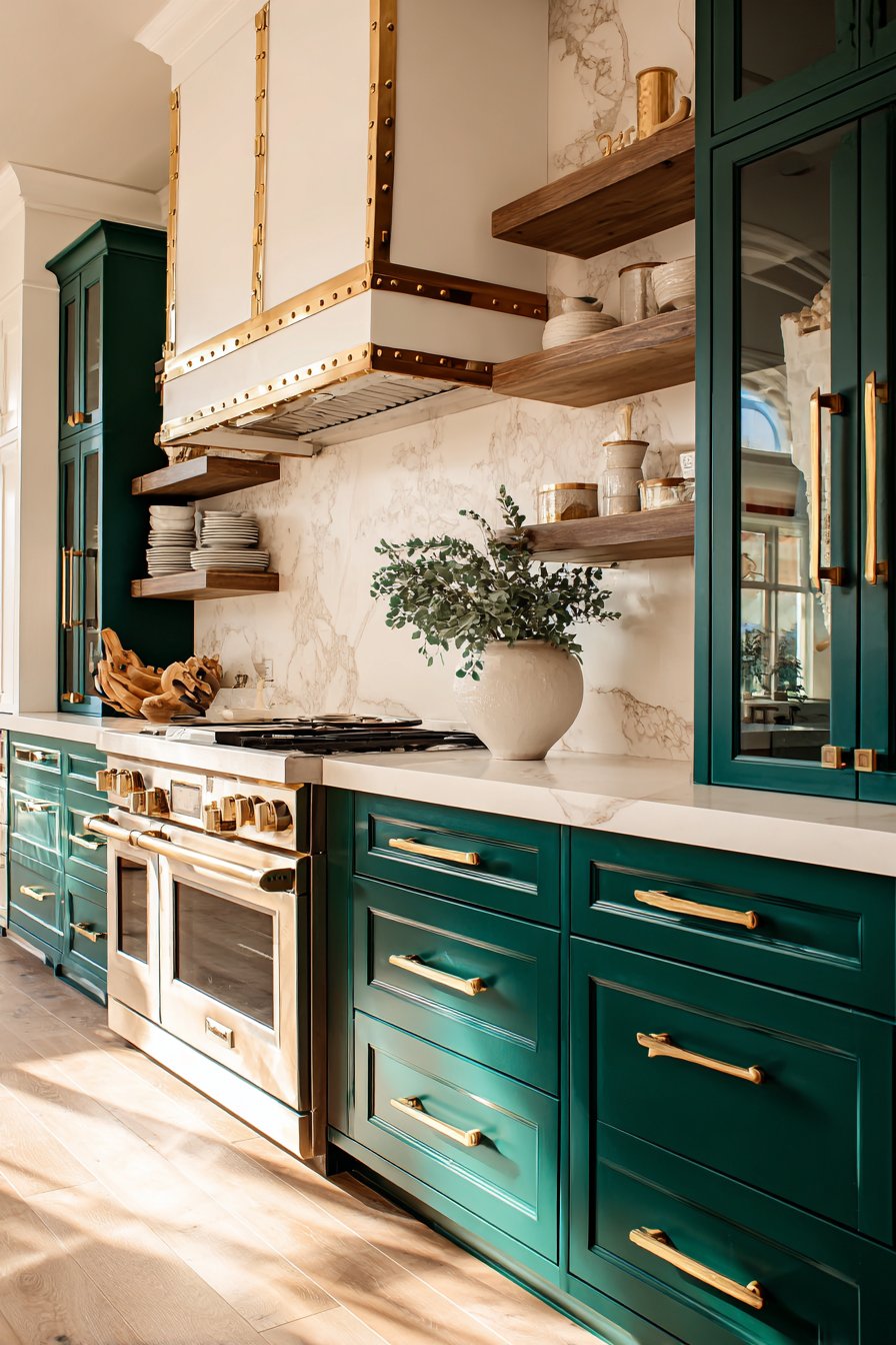 Forest Green and Brass Two-Tone Kitchen