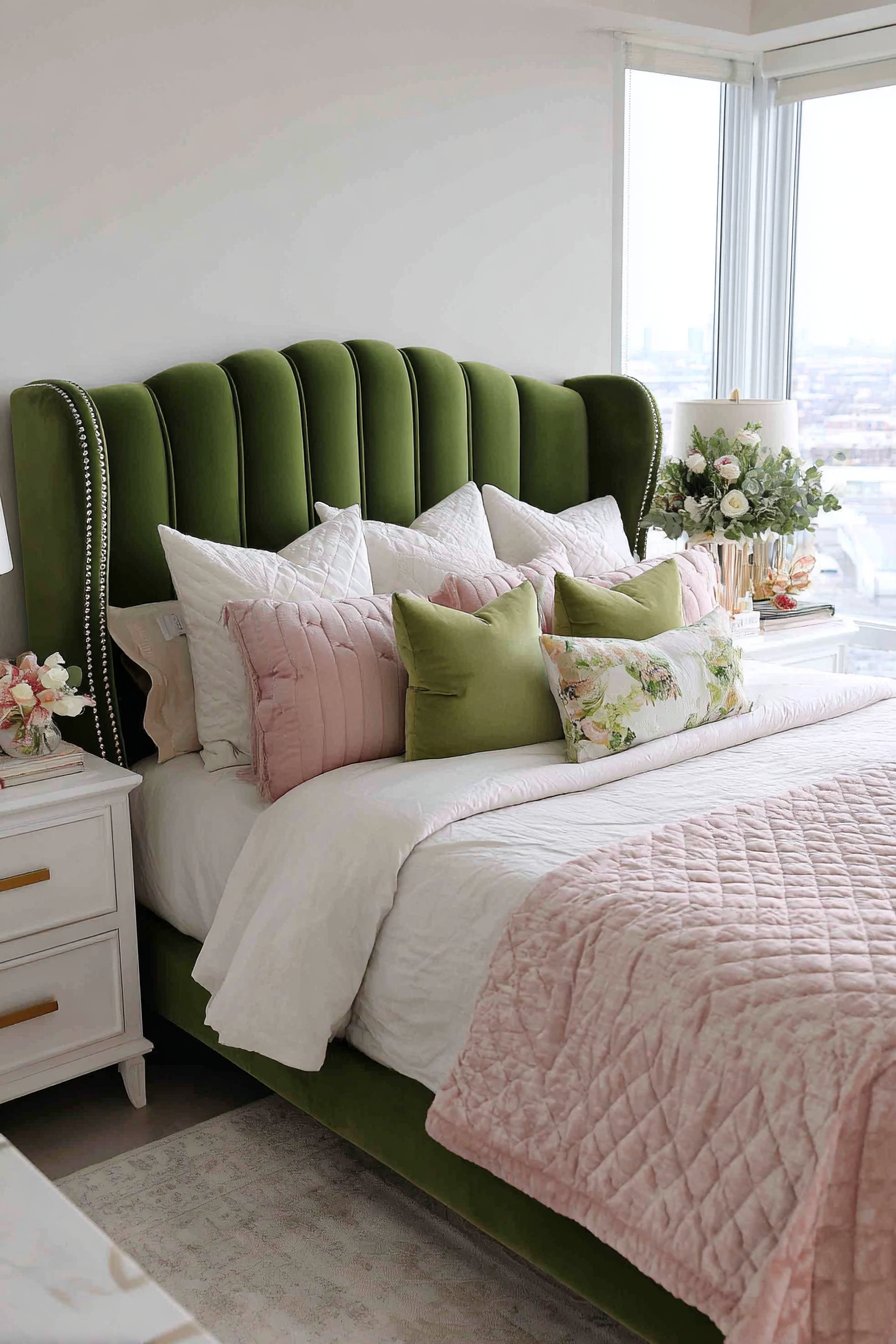 Channel Tufted Emerald Headboard Statement